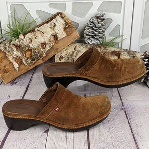 Ecco Brown Suede Clogs Mules